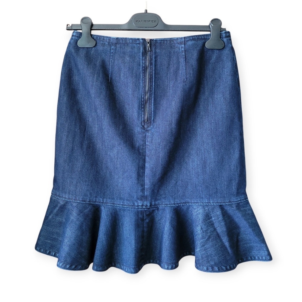 Anthropologie Leifsdottir Denim Blue Peplum Ruffle Hem Mini Skirt 6 - Picture 5 of 12